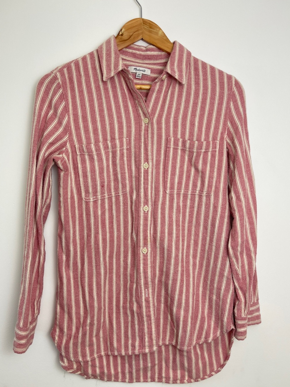 Madewell Pink Striped Button-Up Cozy Shirt Size XXS
